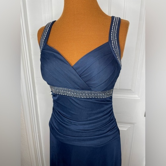 Trixxi Navy Blue Jeweled Evening Dress Size Small - Picture 3 of 10